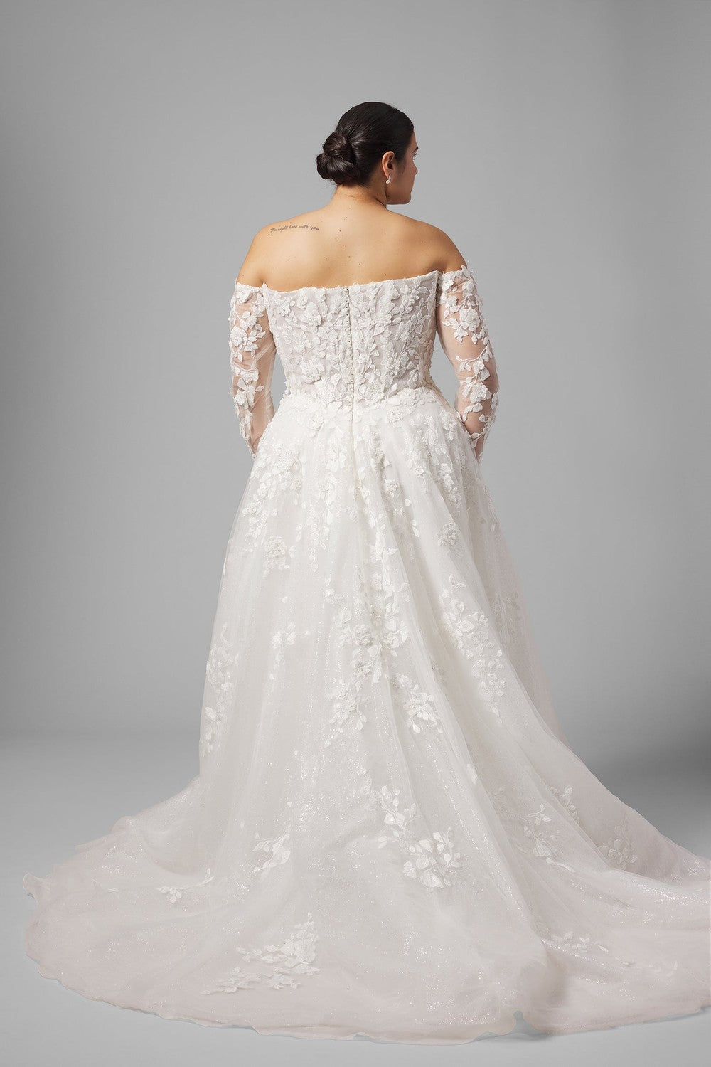 Plus-Size Off-The-Shoulder Long Sleeve Tulle A-Line Wedding Dress by Demetrios — image 2 of 4
