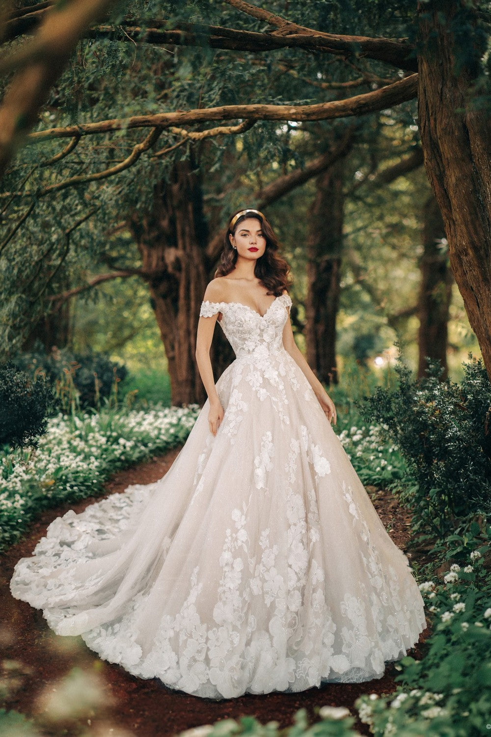 Dramatic Floral Ball Gown With Buttons