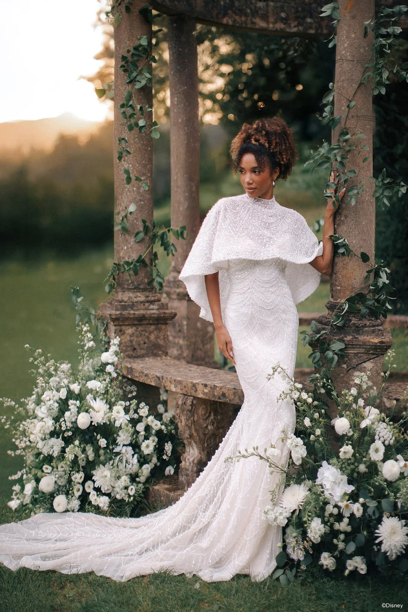 Beaded Sheath Wedding Dress with Cape | Kleinfeld Bridal