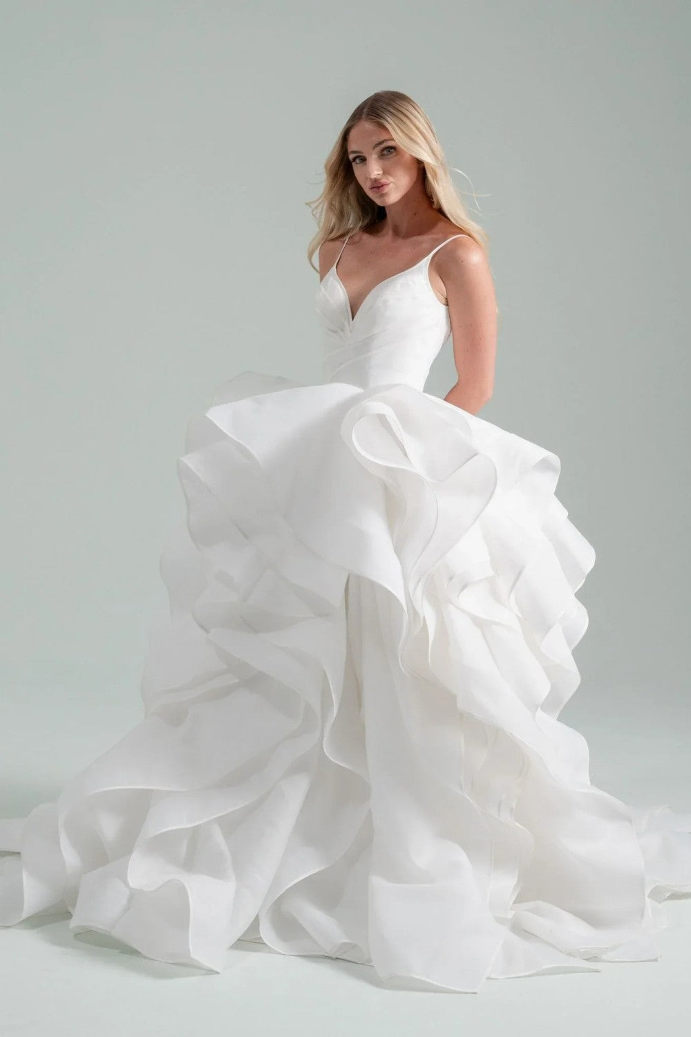 Dramatic And Modern V-Neck Silk Organza Tiered Ball Gown by Hayley Paige — image 1 of 2