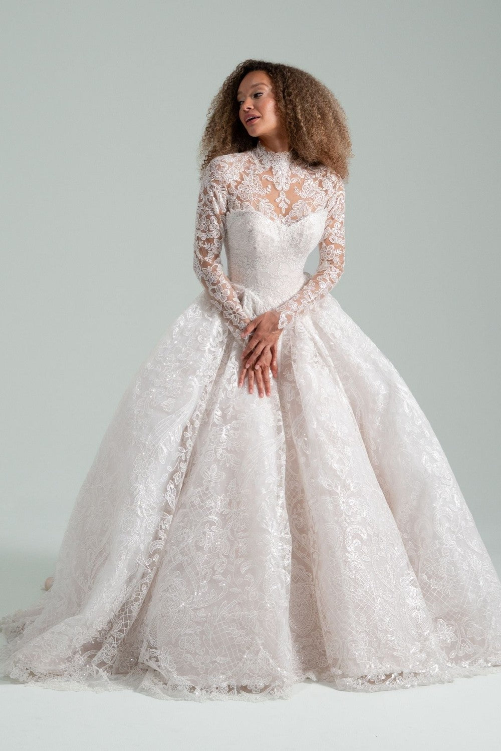 Dramatic And Romantic Sparkly Lace Ball Gown With Detachable Bolero by Hayley Paige — image 1 of 2