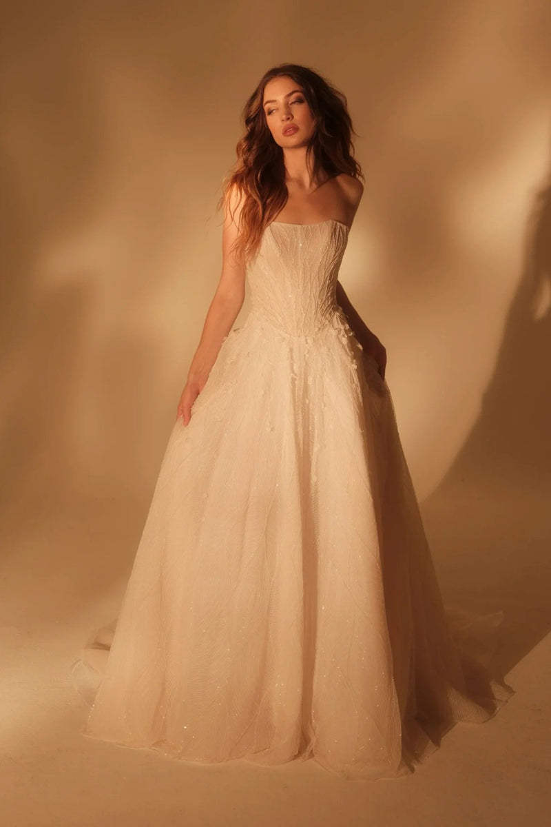 white and orange wedding dress Embellished Tulle A-Line Wedding Dress