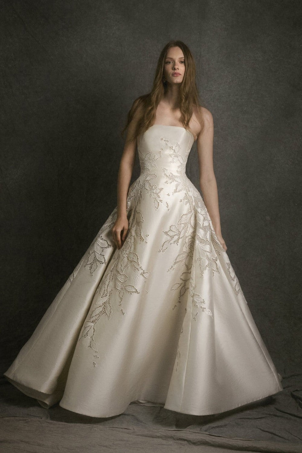 Luxurious Strapless A-Line Wedding Dress With Hand-Cut Embroidery by Enaura Bridal — image 1 of 4