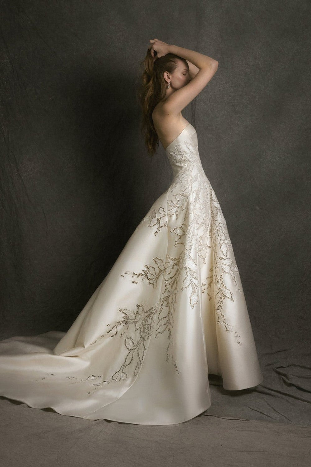 Luxurious Strapless A-Line Wedding Dress With Hand-Cut Embroidery by Enaura Bridal — image 3 of 4