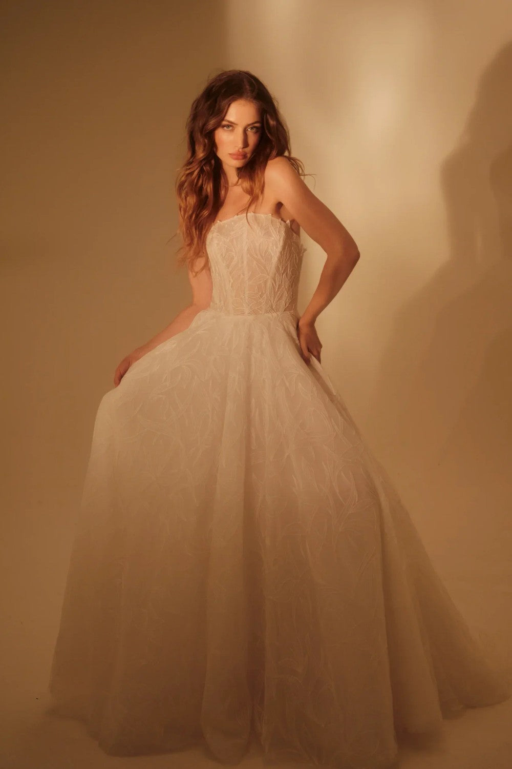 Romantic And Ethereal Floral-Embroidered Tulle A-Line Wedding Dress by Enaura Bridal — image 1 of 3