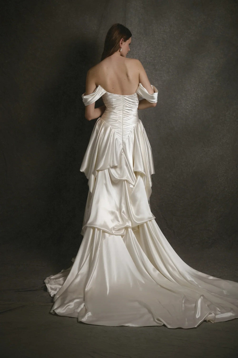 Sculptural Basque-Waist Silk Satin Ball Gown by Enaura Bridal — image 3 of 3