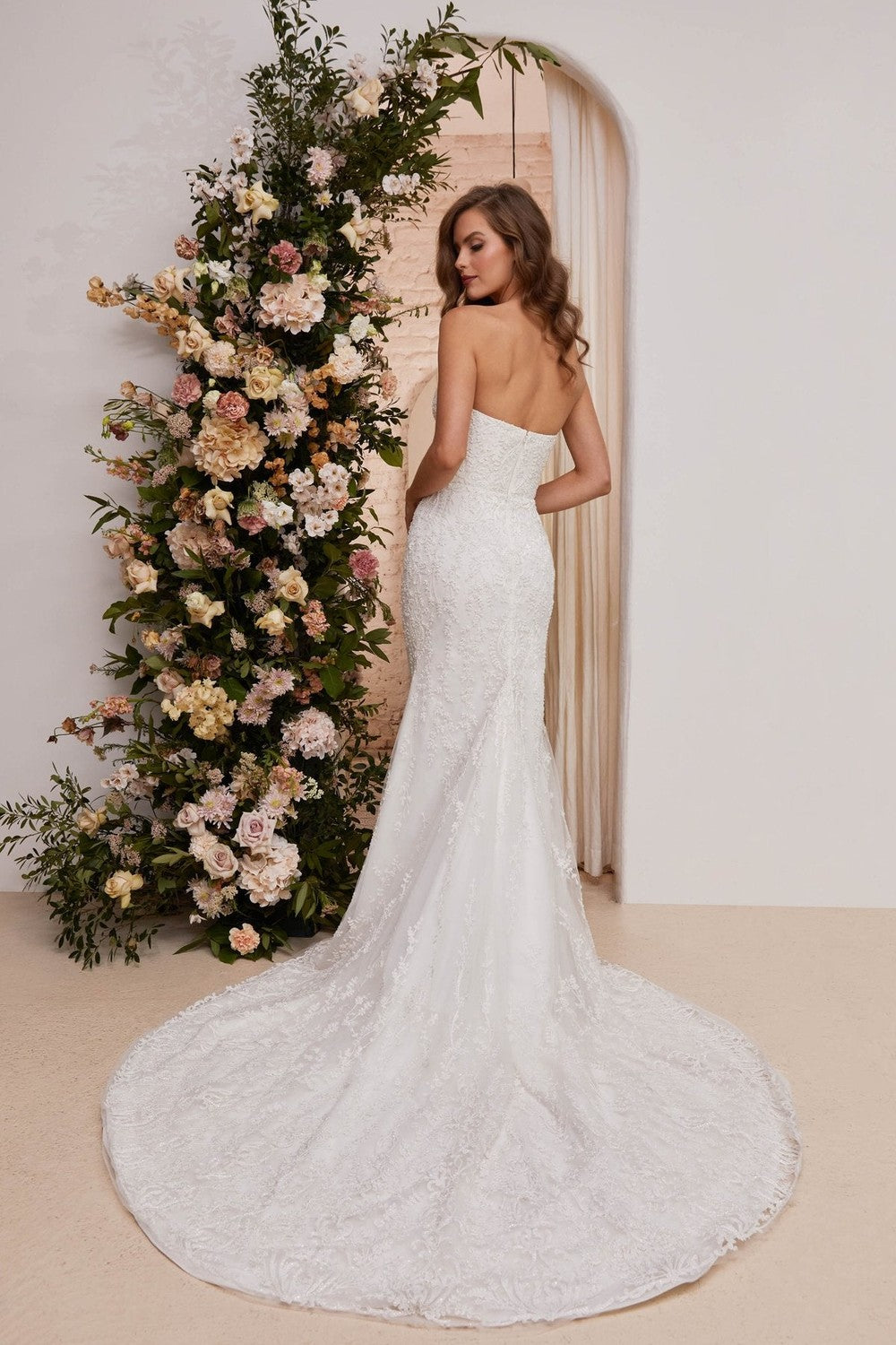 Strapless Sweetheart Lace Fit And Flare Wedding Dress by Enaura Bridal — image 2 of 2