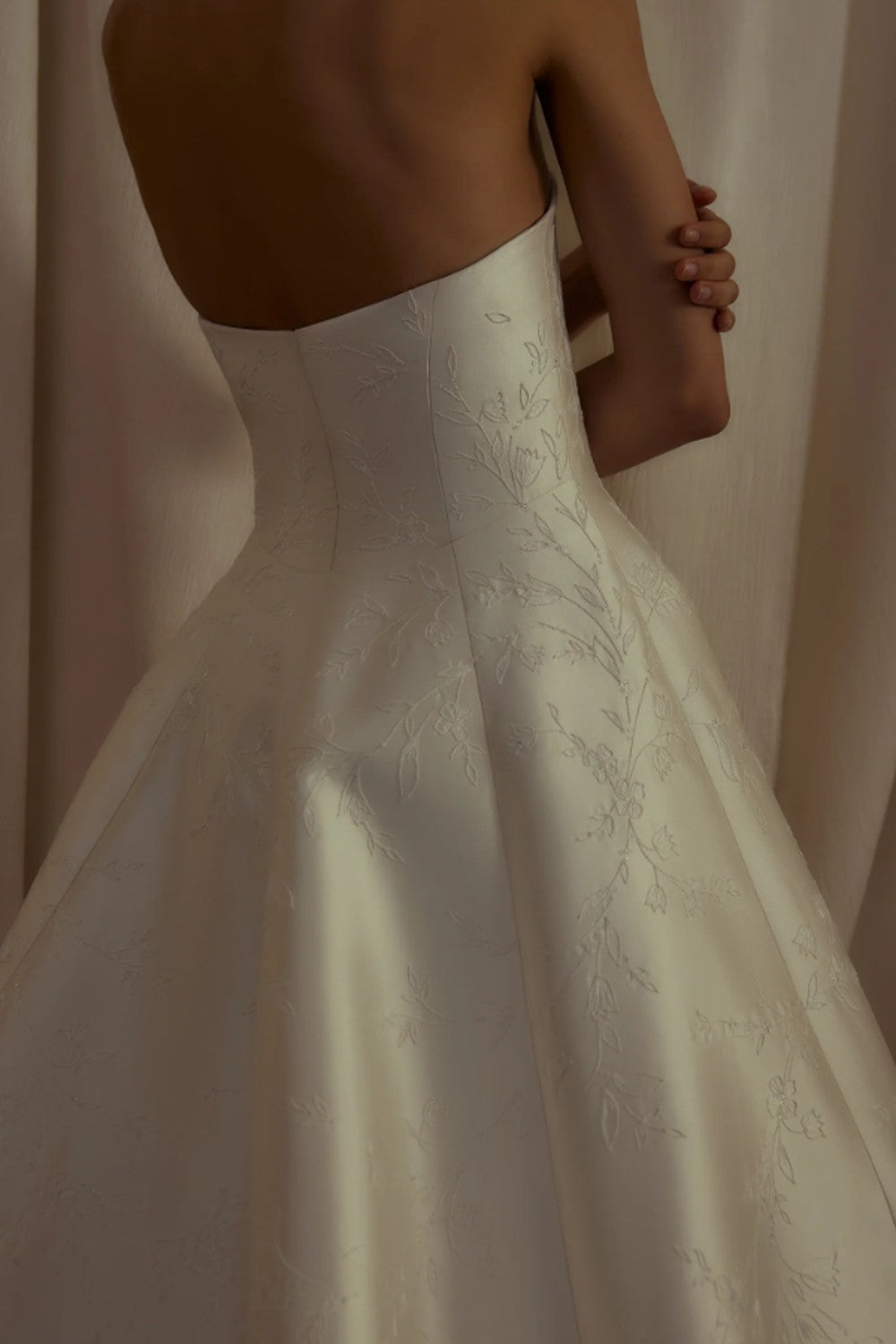 Timeless Floral-Embroidered Silk Modified A-Line Wedding Dress by Enaura Bridal — image 3 of 3