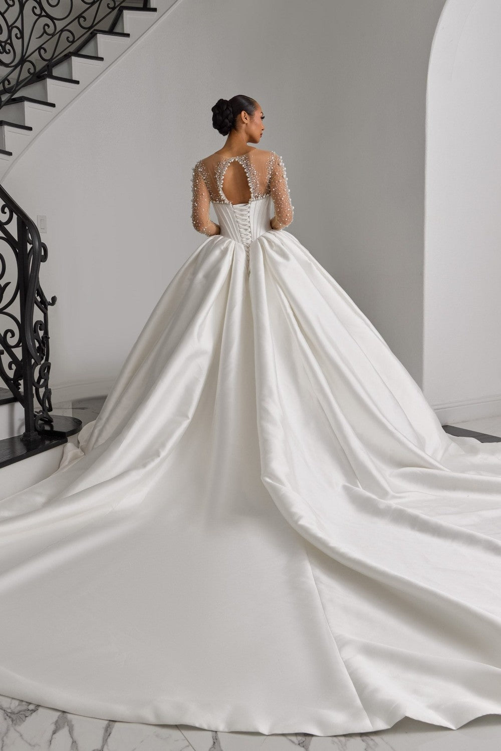 Couture Illusion High-Neck Long Sleeve Silk Ball Gown by Esé Azénabor — image 2 of 2