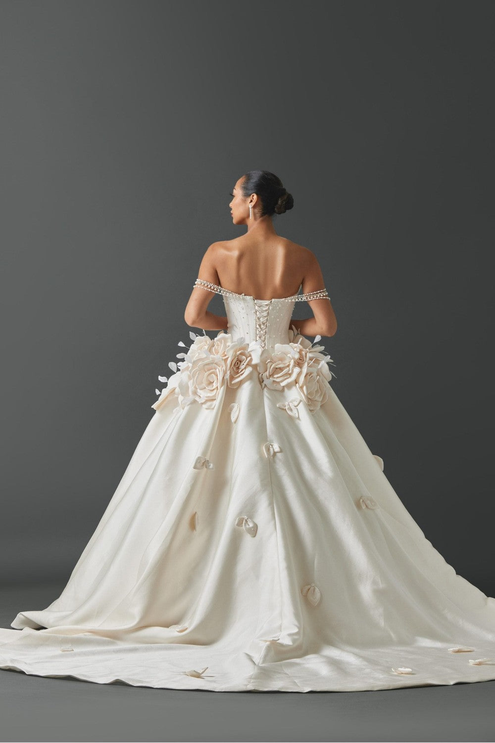 Couture Off-The-Shoulder Embellished Silk Ball Gown With 3D Rosettes by Esé Azénabor — image 2 of 2