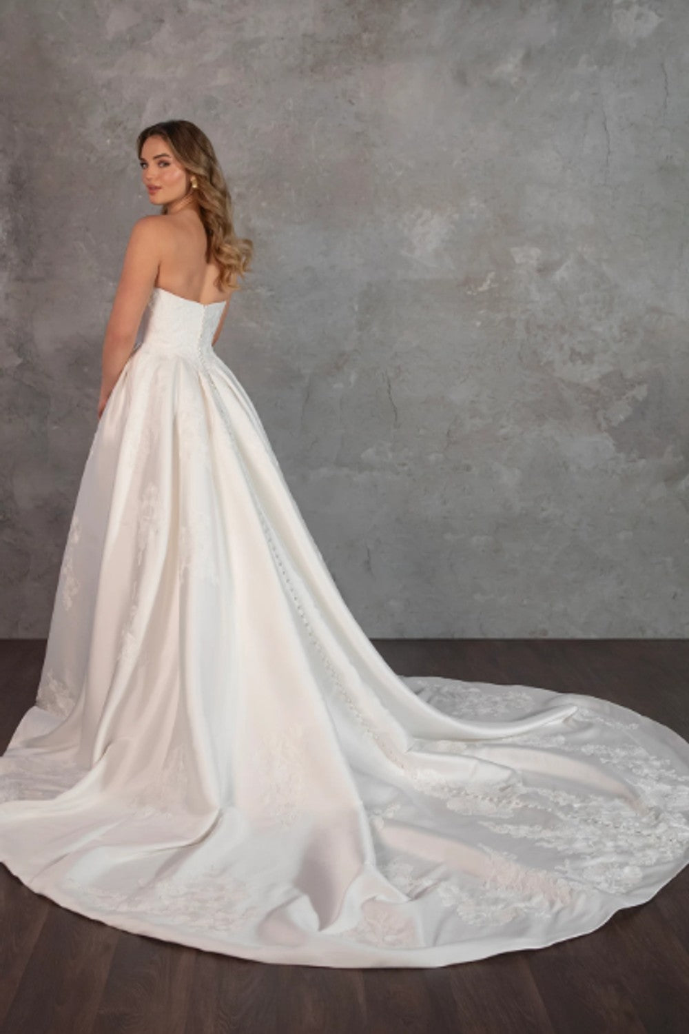 Cat-Eye Lace And Silk Ball Gown With Buttons by Essense of Australia — image 3 of 3