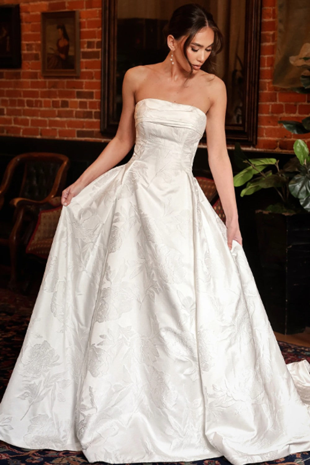 Strapless Jacquard Ball Gown With Buttons by Essense of Australia — image 1 of 2
