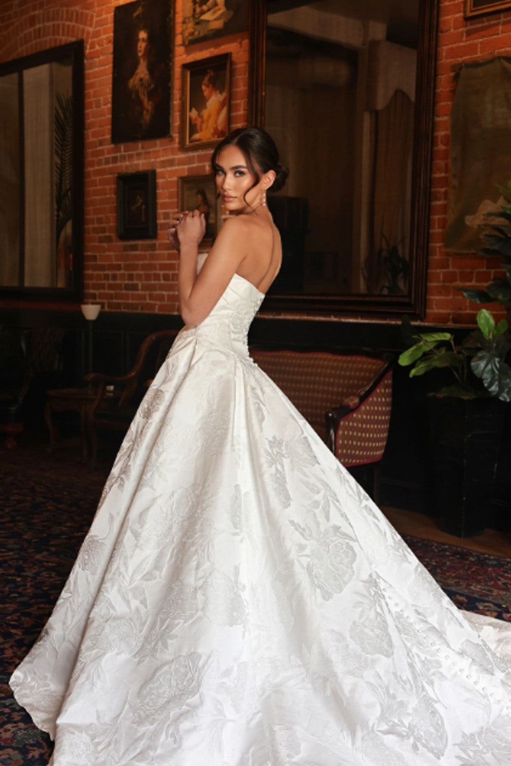 Strapless Jacquard Ball Gown With Buttons by Essense of Australia — image 2 of 2