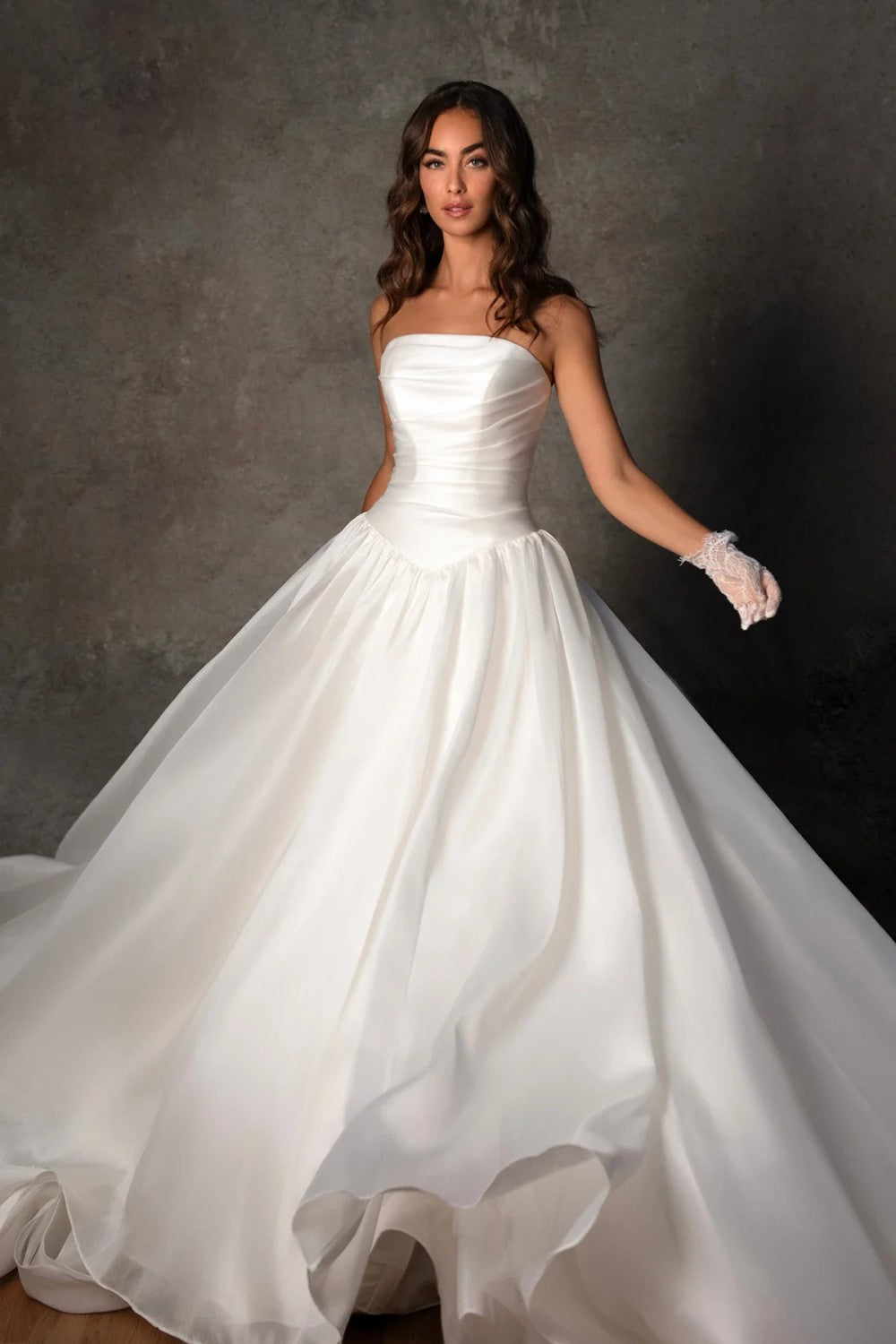 Chic And Minimalist Silk Organza Basque-Waist Ball Gown With Buttons by Essense of Australia — image 2 of 3