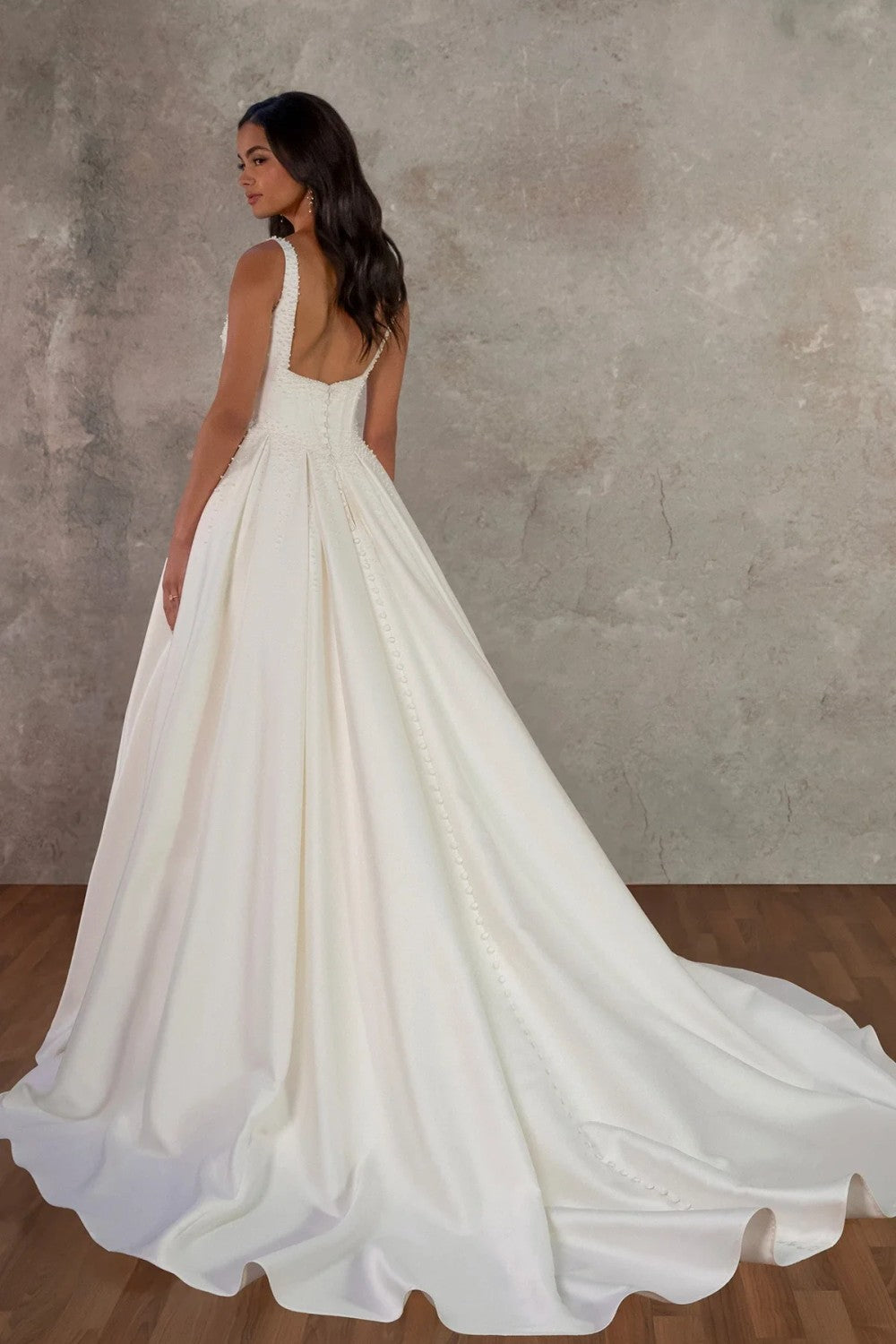 Chic And Modern Square-Neck Pearl-Adorned Ball Gown With Buttons by Essense of Australia — image 2 of 2