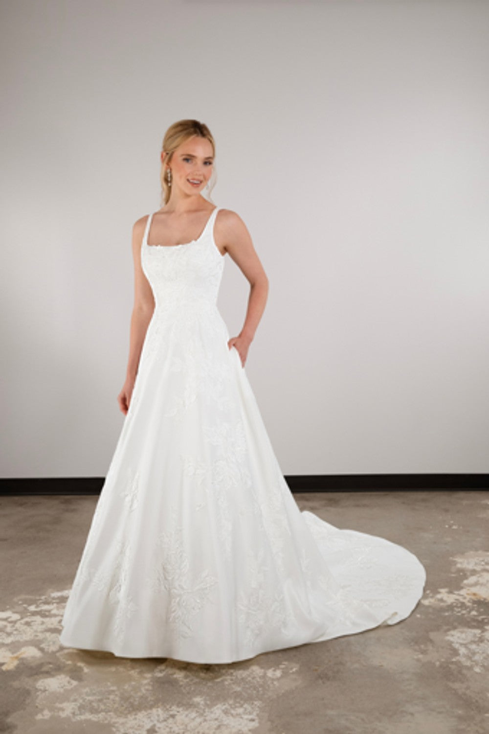Classic Scoop Square Neck Gown With Detailed Embroidery by Essense of Australia — image 1 of 2