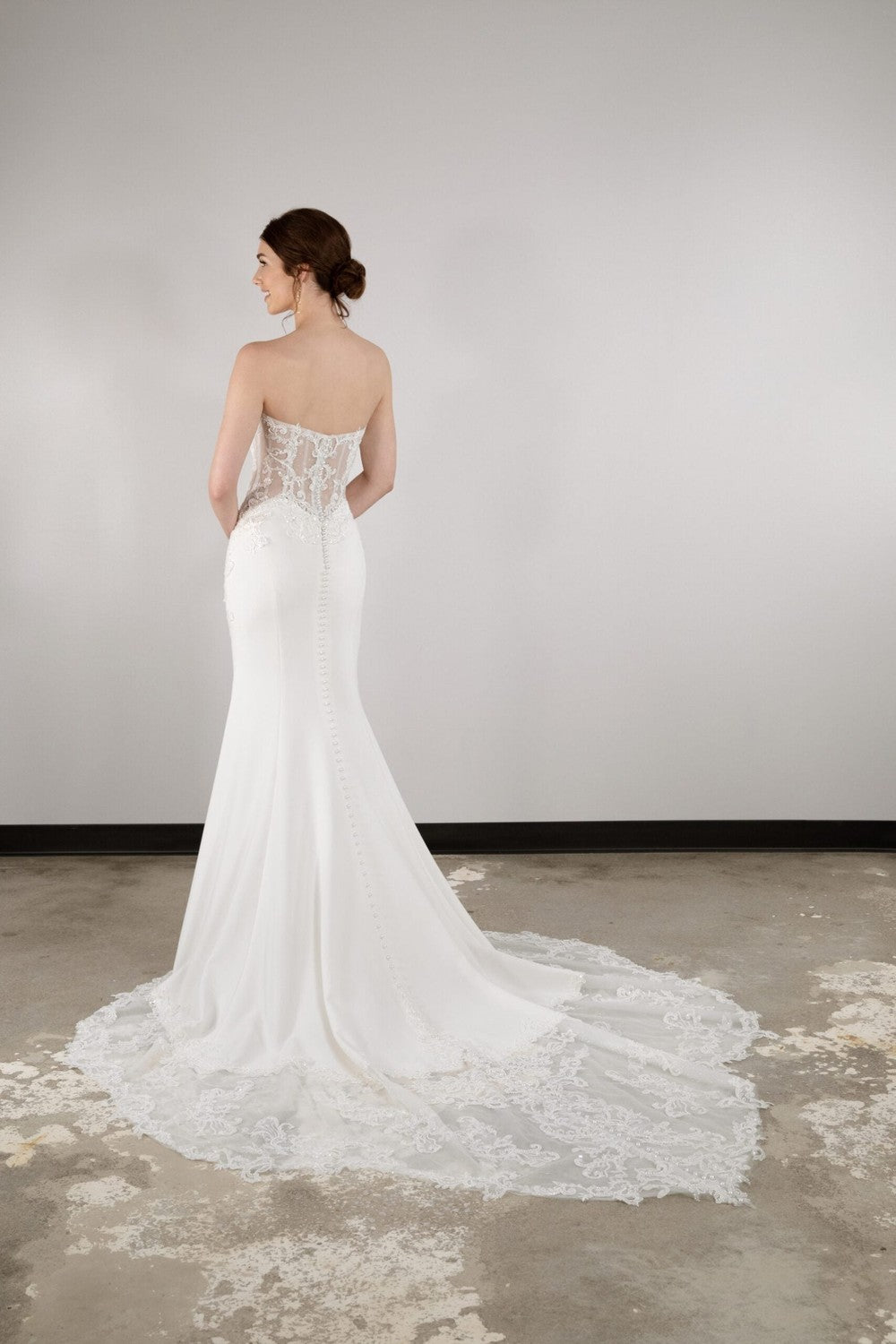 Lace And Crepe Sheath Gown by Essense of Australia — image 2 of 2