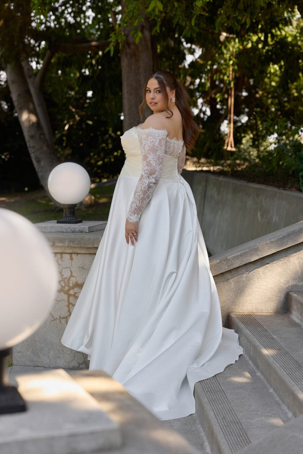 Plus-Size Romantic And Elegant Off-The-Shoulder Long Sleeve A-Line Wedding Dress With Buttons by Essense of Australia — image 2 of 2