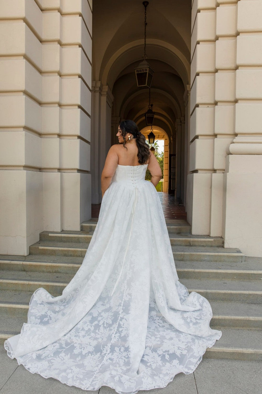 Plus-Size Romantic Floral-Embossed Organza Ball Gown by Essense of Australia — image 1 of 2