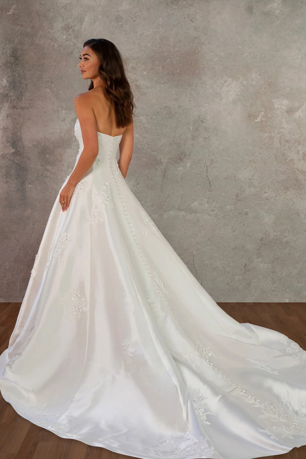 Strapless 3D Floral Silk A-Line Wedding Dress With Buttons