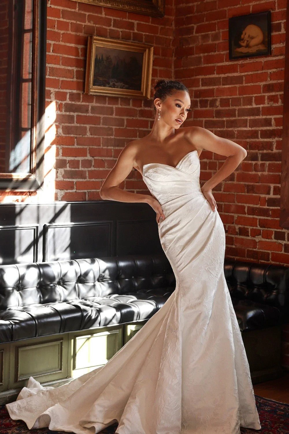 Strapless Jacquard Fit-And-Flare Wedding Dress With Detachable Overskirt by Essense of Australia — image 4 of 5
