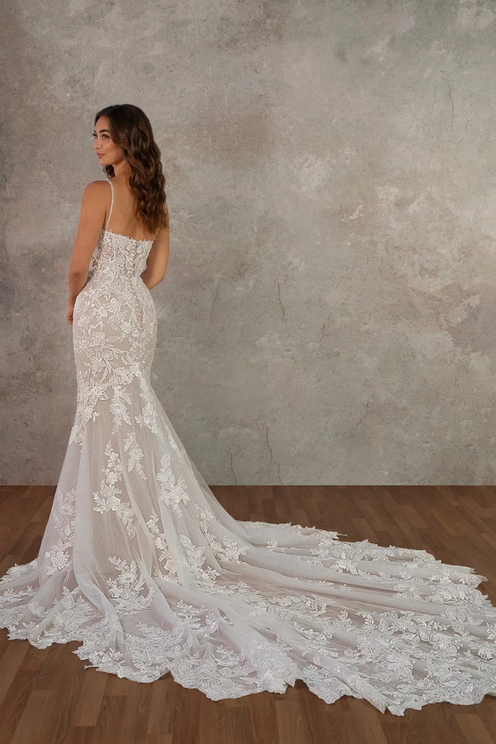 Sweetheart-Neck Floral Lace Fit-And-Flare Wedding Dress With Buttons by Essense of Australia — image 2 of 2