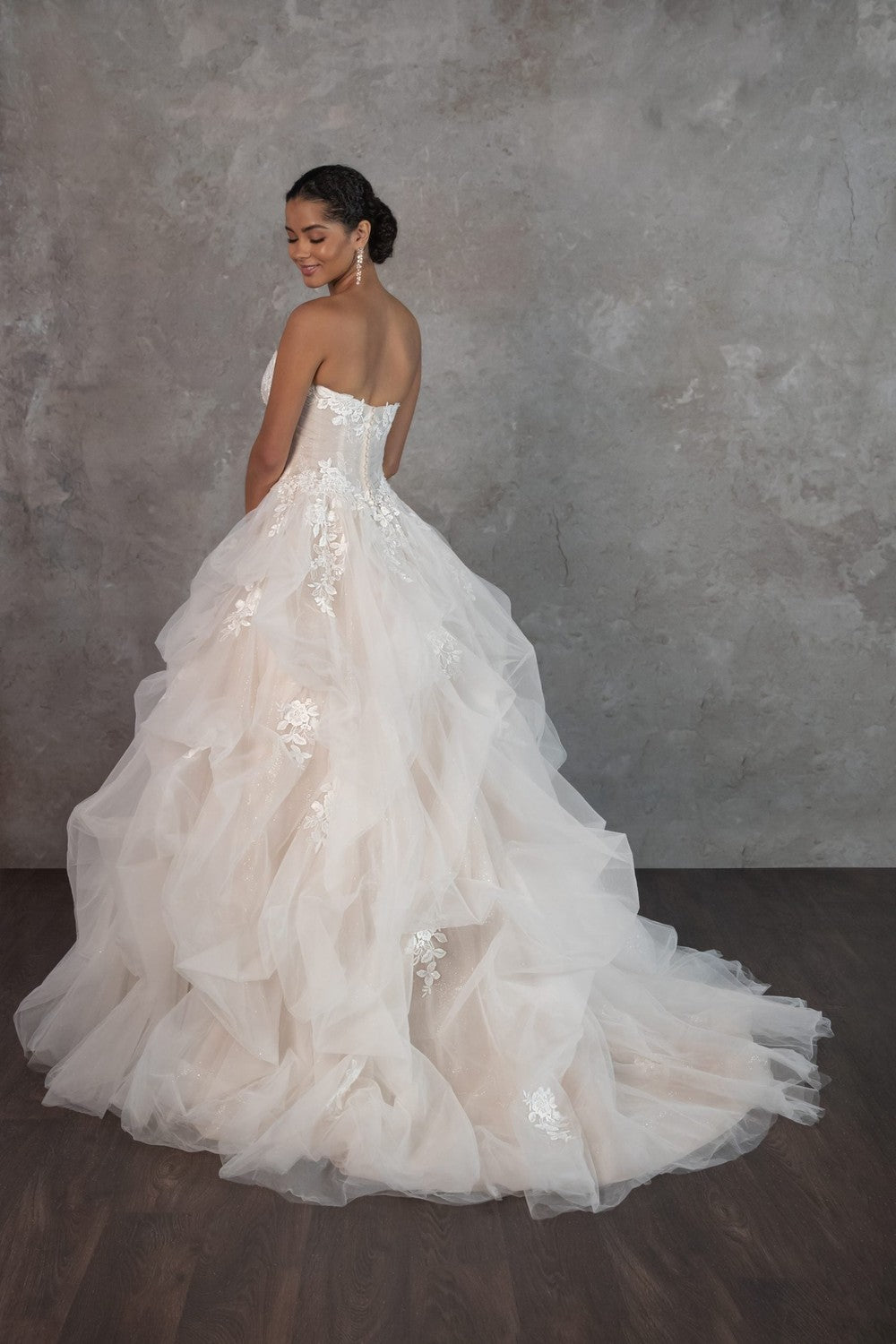 Tiered Tulle Ball Gown With Embellished Lace Details by Essense of Australia — image 2 of 2