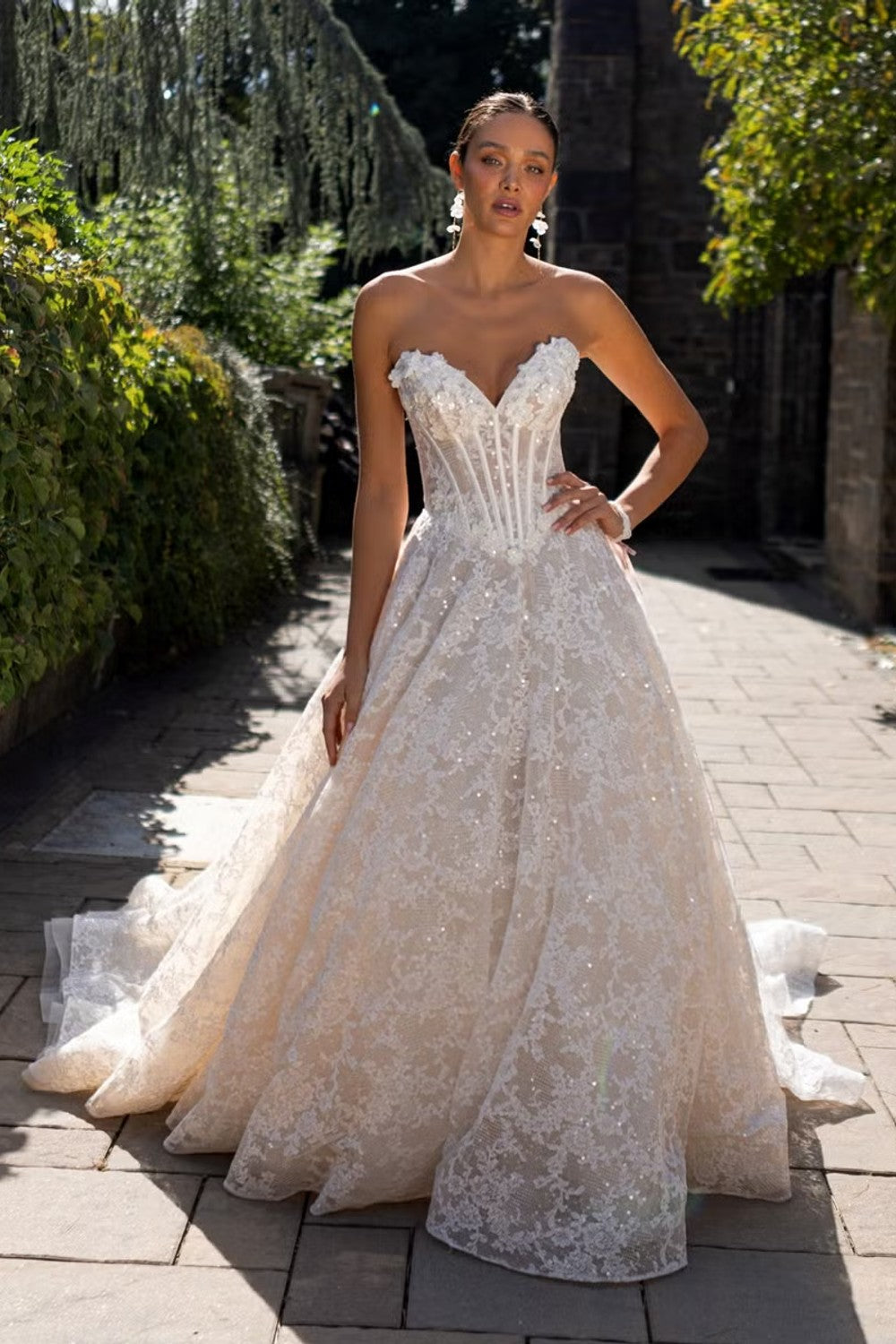 Sparkly Lace Basque-Waist Ball Gown by Eve of Milady — image 1 of 2
