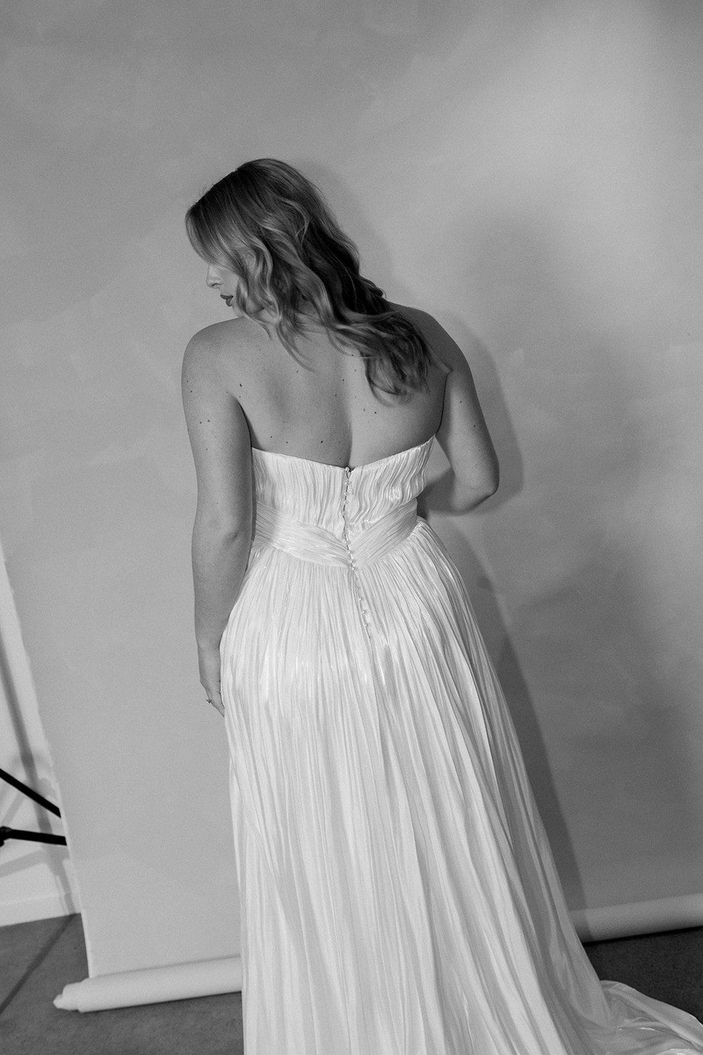 Plus-Size Chic And Modern Pleated Satin A-Line Wedding Dress With Detachable Topper by Hera Couture — image 2 of 6