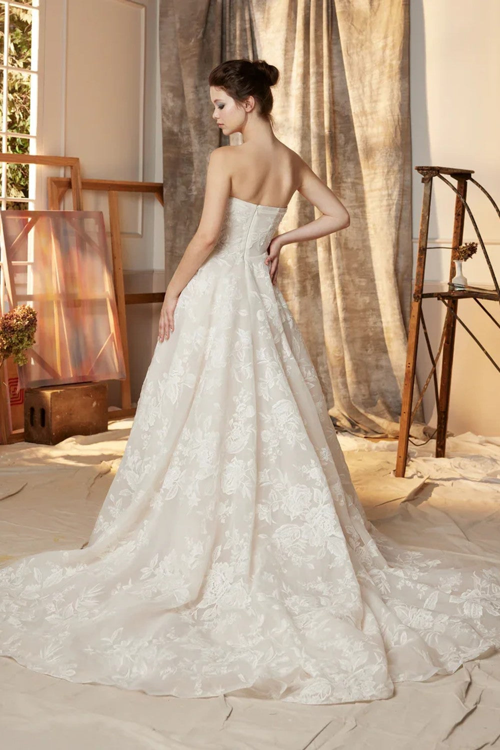 Romantic Floral-Embroidered Ball Gown With Detachable Puff Sleeves by Ines by Ines Di Santo — image 2 of 3