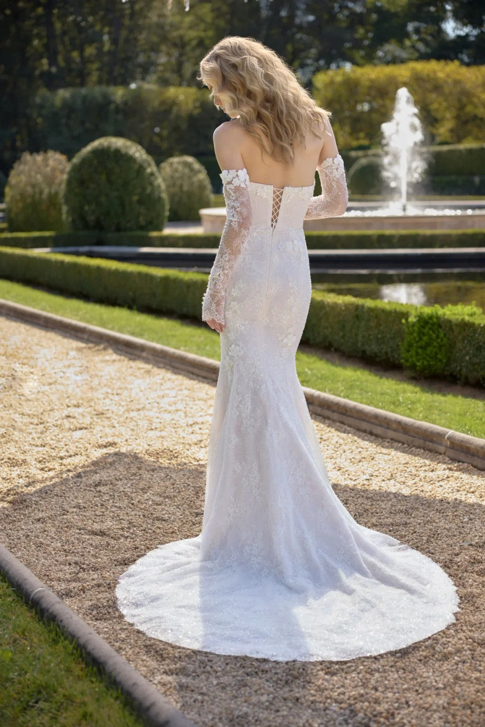 Strapless Lace Sheath Wedding Dress With Detachable Sleeves