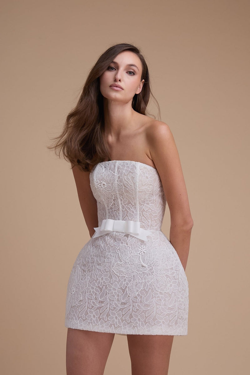 Chic And Romantic Lace Bridal Mini Dress With Bow | Kleinfeld Bridal Chic And Romantic Lace Bridal Mini Dress With Bow | Kleinfeld Bridal