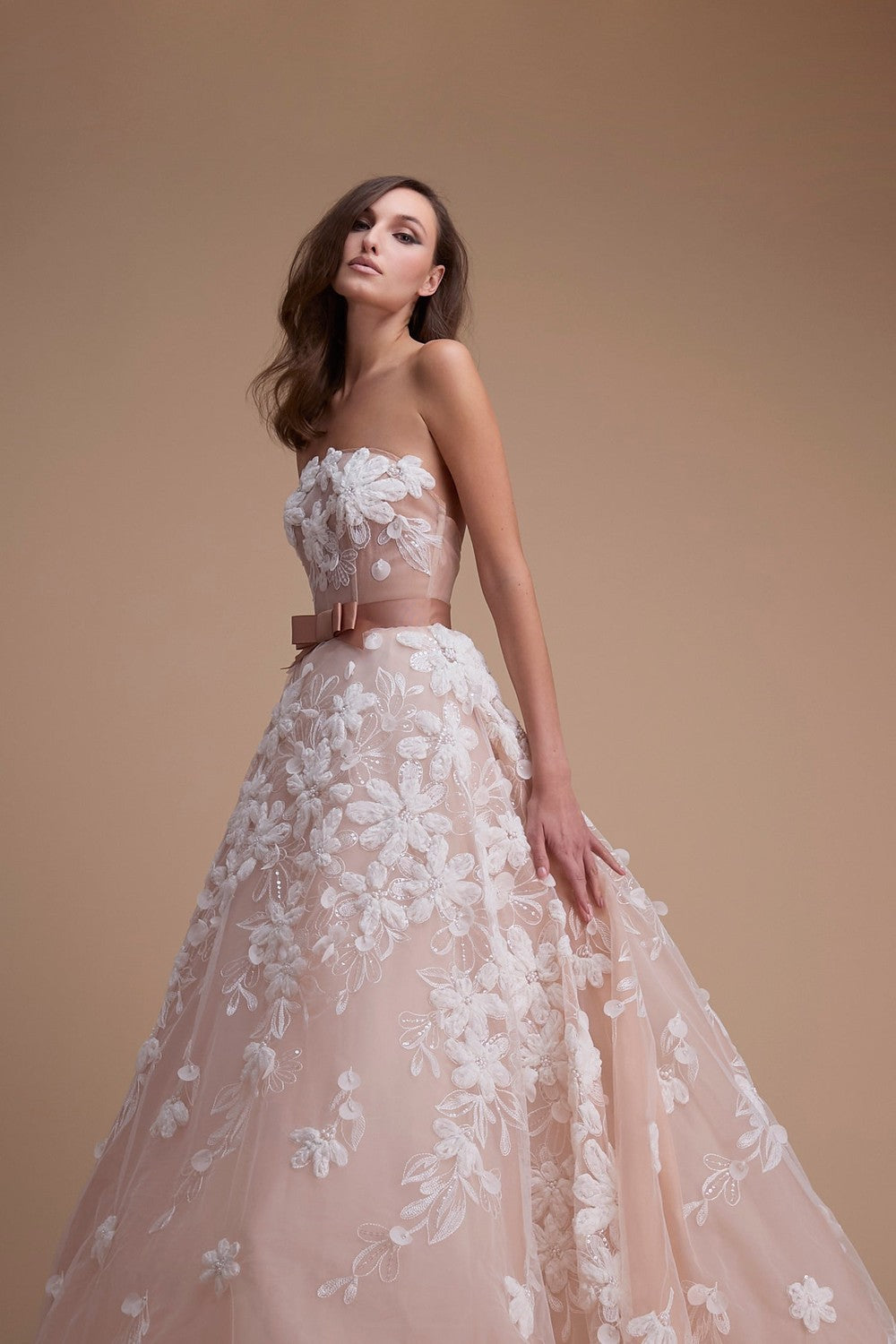 Modern And Romantic Strapless Floral Ball Gown With Bow by Jaclyn Whyte — image 2 of 2