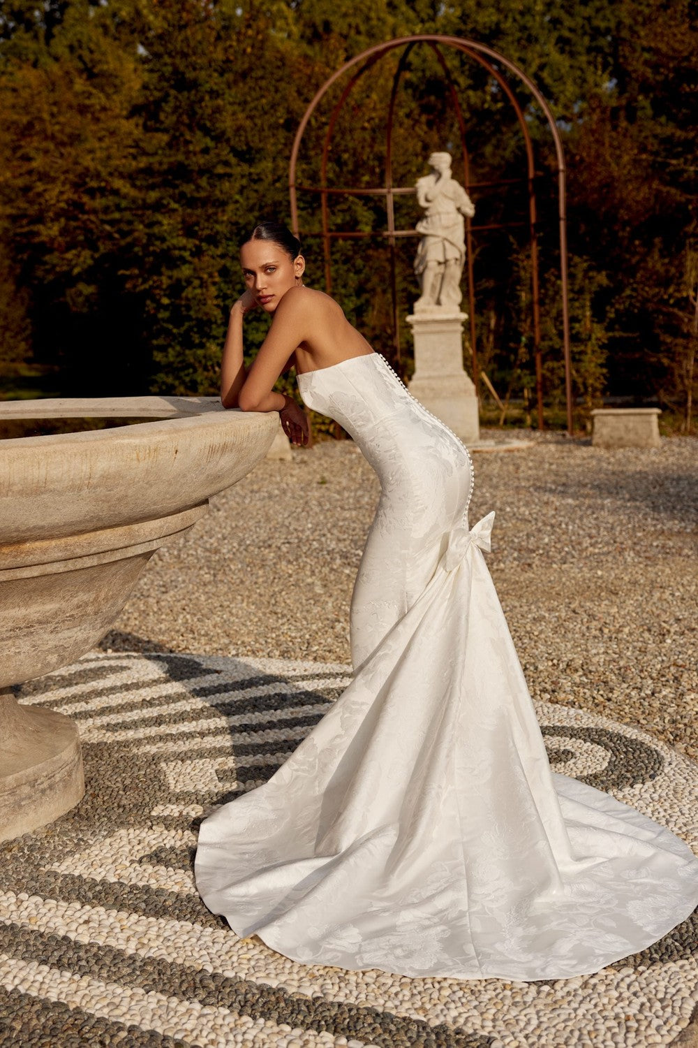 Classic Floral Brocade Fit-And-Flare Wedding Dress With Buttons by Justin Alexander — image 2 of 3