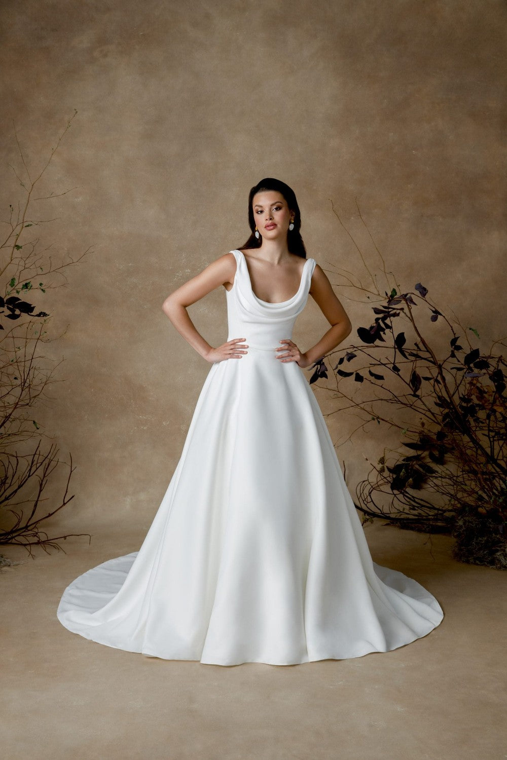 Chic And Simple Cowl-Neck Ball Gown With Buttons by Justin Alexander — image 1 of 2
