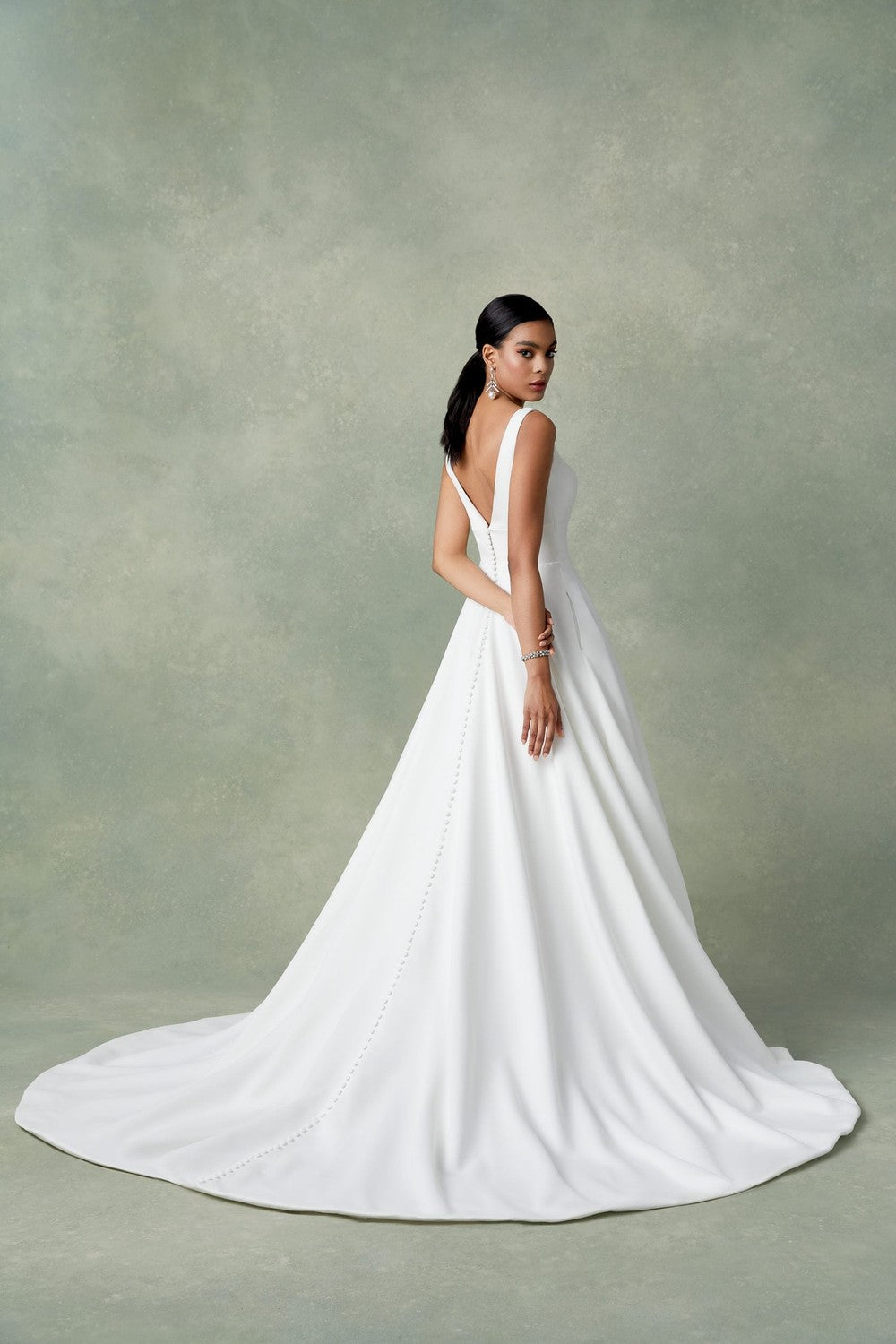 Chic And Simple Satin A-Line Wedding Dress With Buttons by Justin Alexander — image 2 of 2