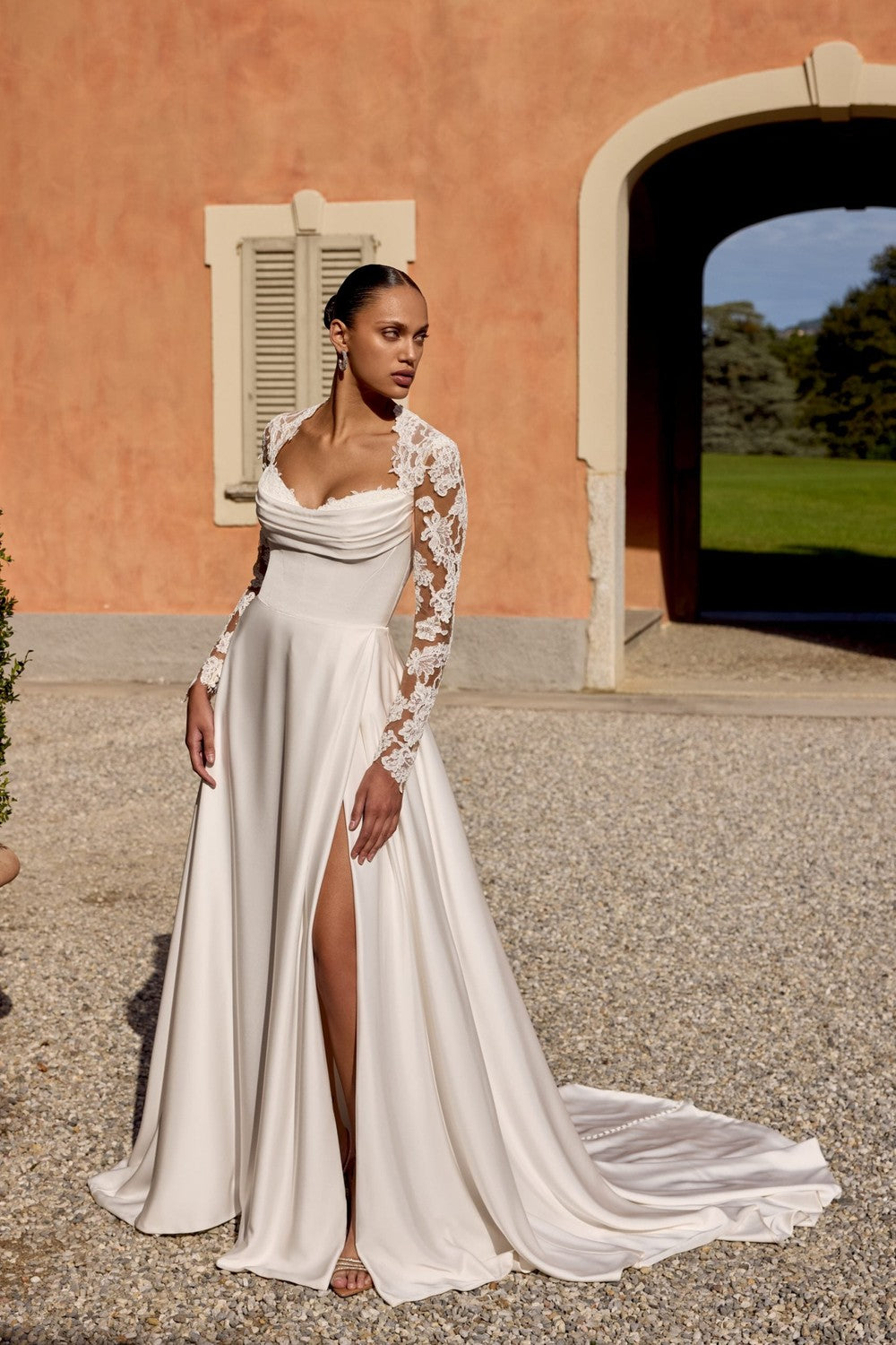 Romantic A-Line Wedding Dress With Lace Long Sleeves by Justin Alexander — image 2 of 3