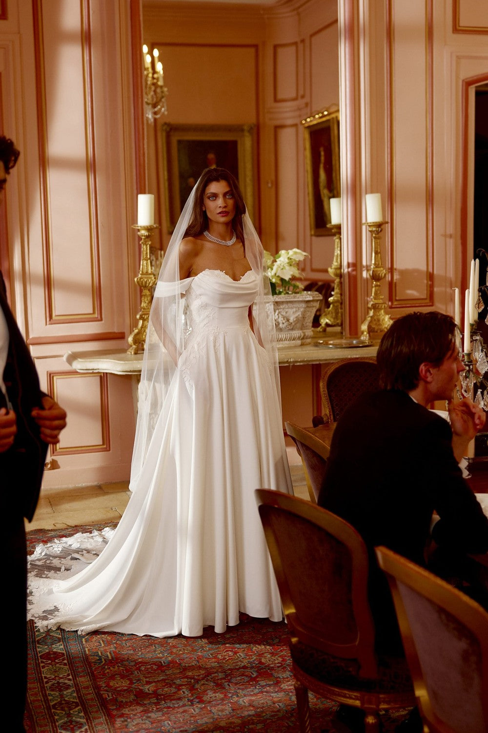 Romantic Off-the-Shoulder A-Line Wedding Dress With Lace Train by Justin Alexander — image 1 of 2
