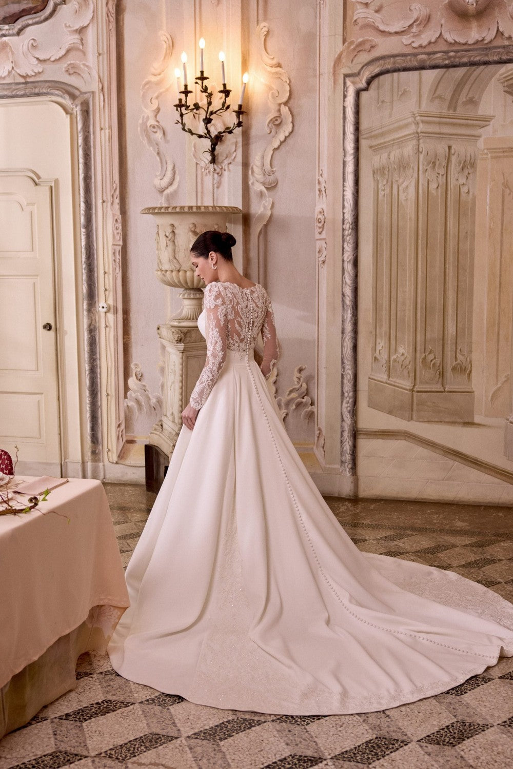 Classic Satin A-Line Wedding Dress With Illusion Sleeves