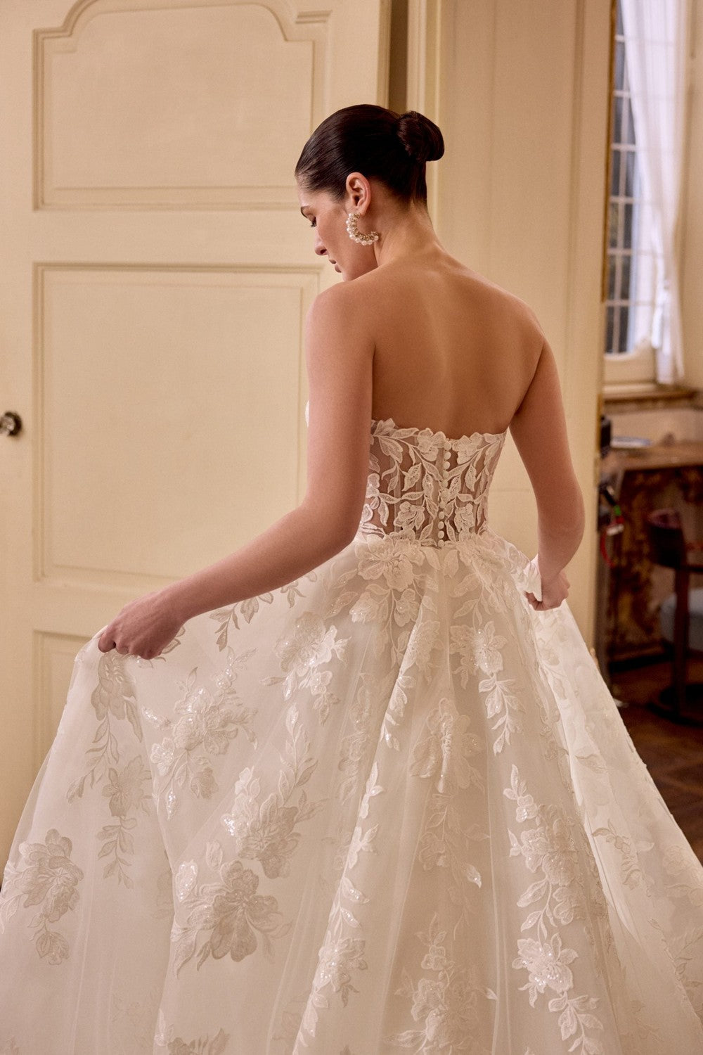 Romantic And Sparkly Floral Lace Ball Gown With Buttons by Justin Alexander — image 3 of 4