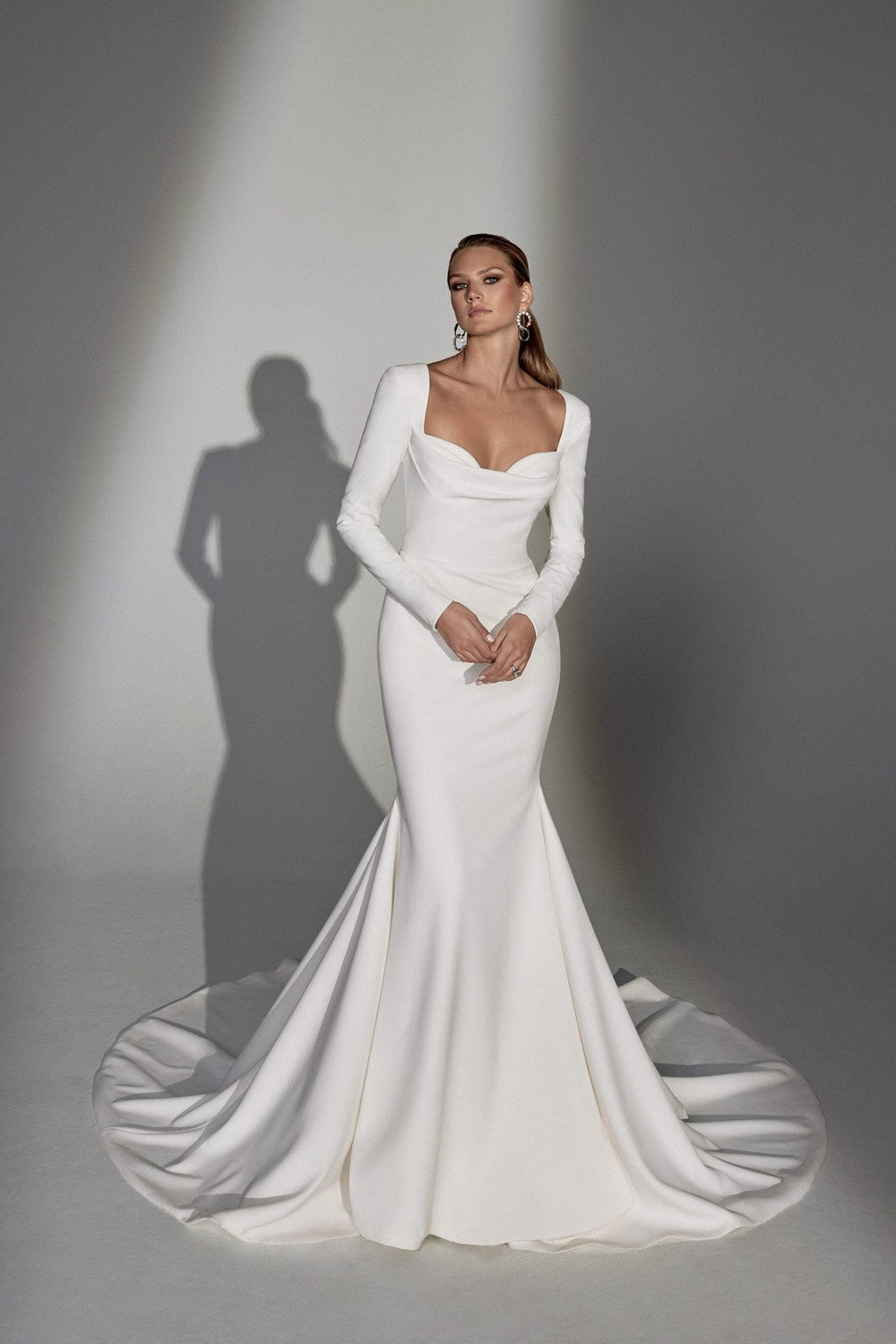 Simple Long Sleeve Fit-and-Flare Wedding Dress With Open Back by Justin Alexander Signature — image 1 of 2