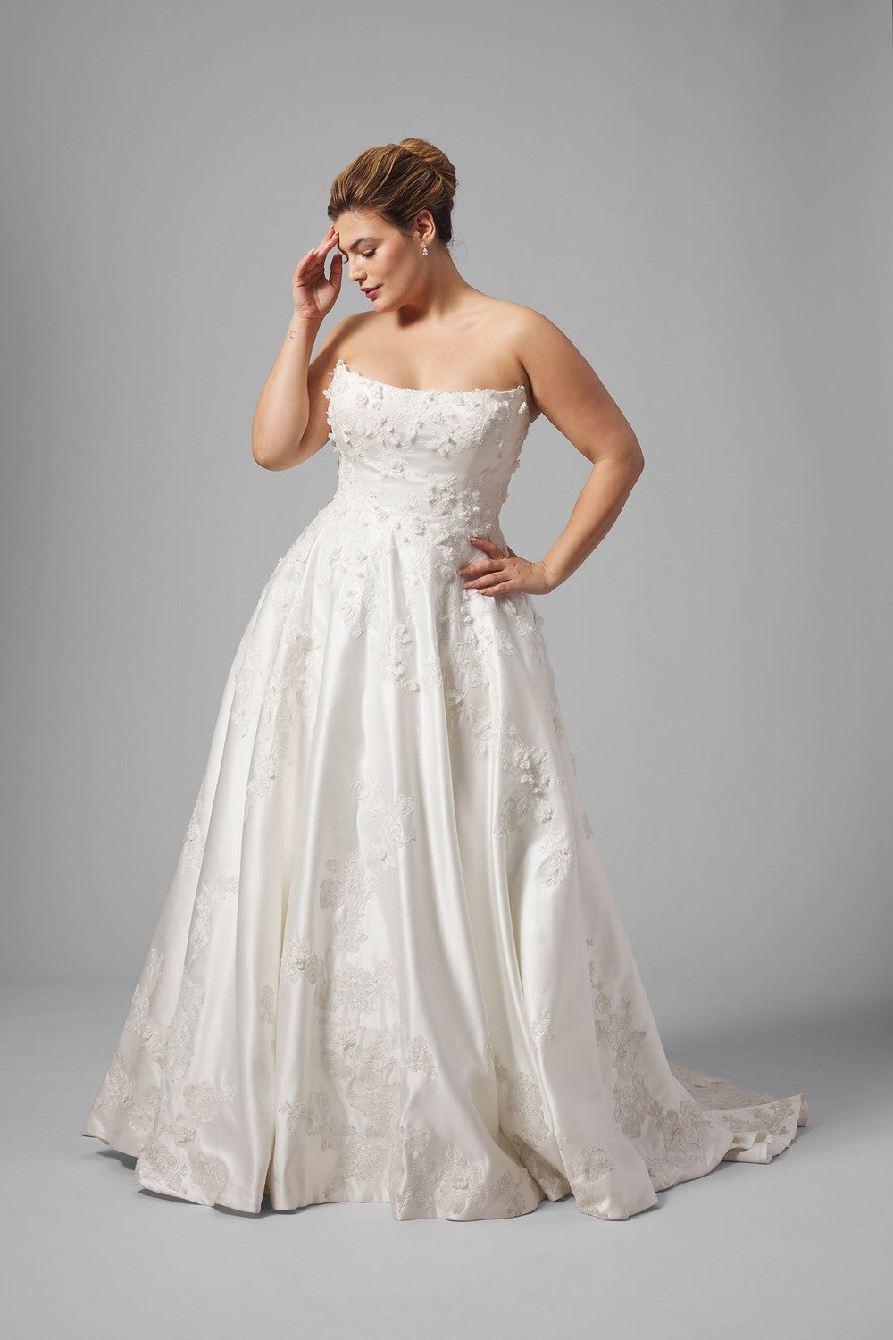Plus-Size Classic And Romantic Floral Satin A-Line Wedding Dress by Justin Alexander Signature — image 1 of 3