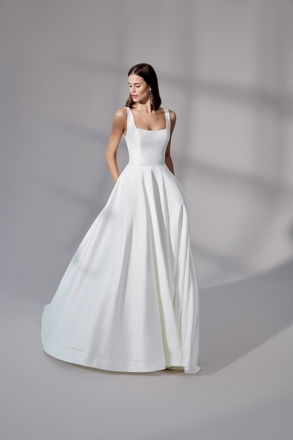 Classic And Simple Square-Neck Ball Gown With Buttons by Justin Alexander Signature — image 1 of 2