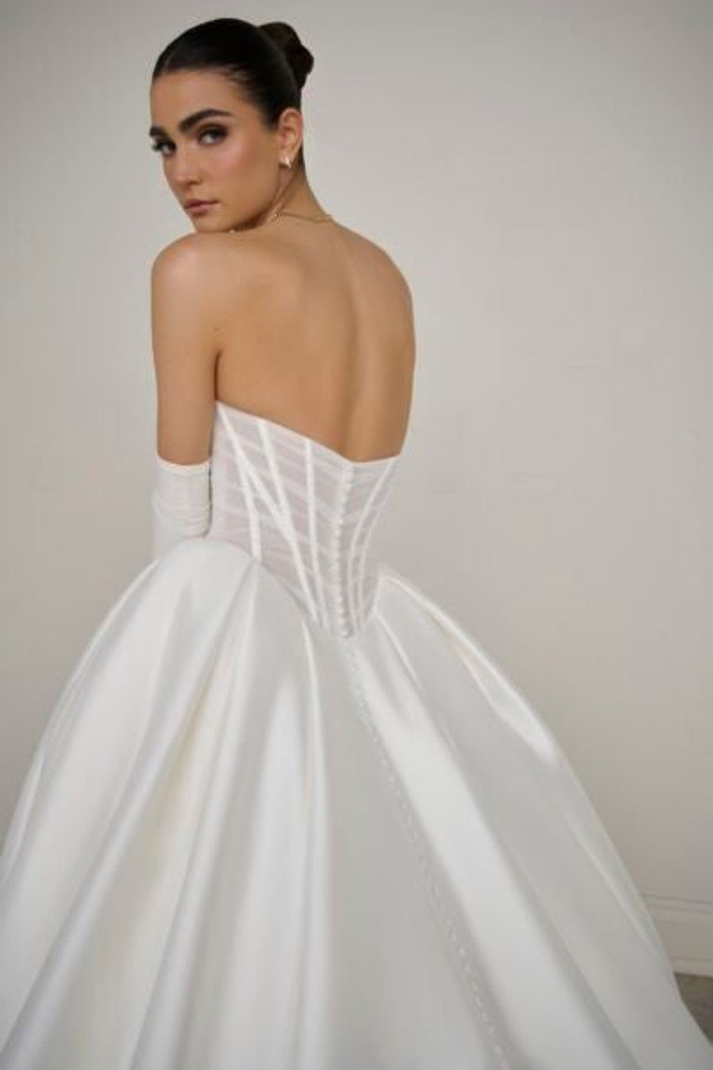 Modern Sheer Corset Ball Gown With Buttons by Justin Alexander Signature — image 3 of 4