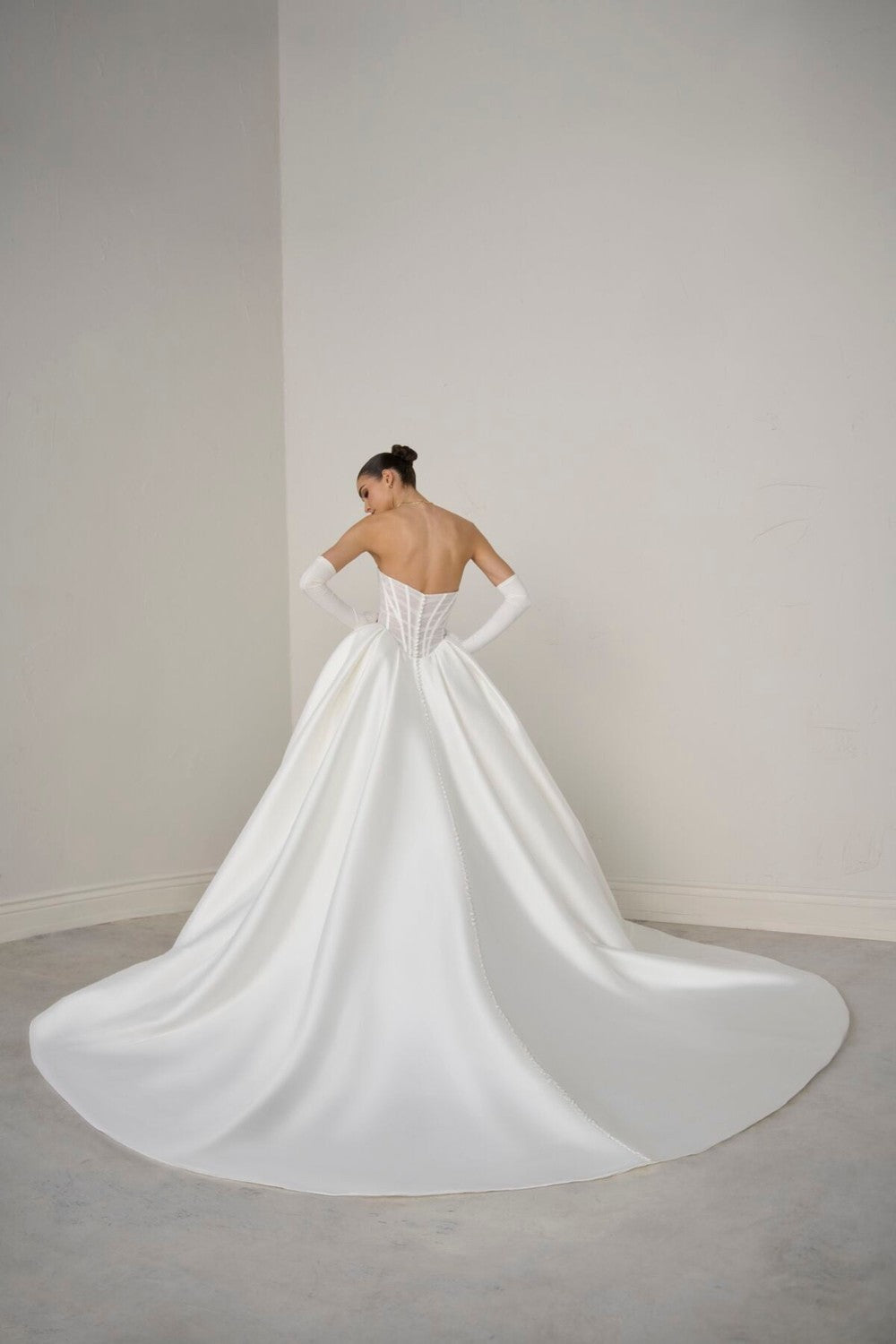 Modern Sheer Corset Ball Gown With Buttons by Justin Alexander Signature — image 4 of 4