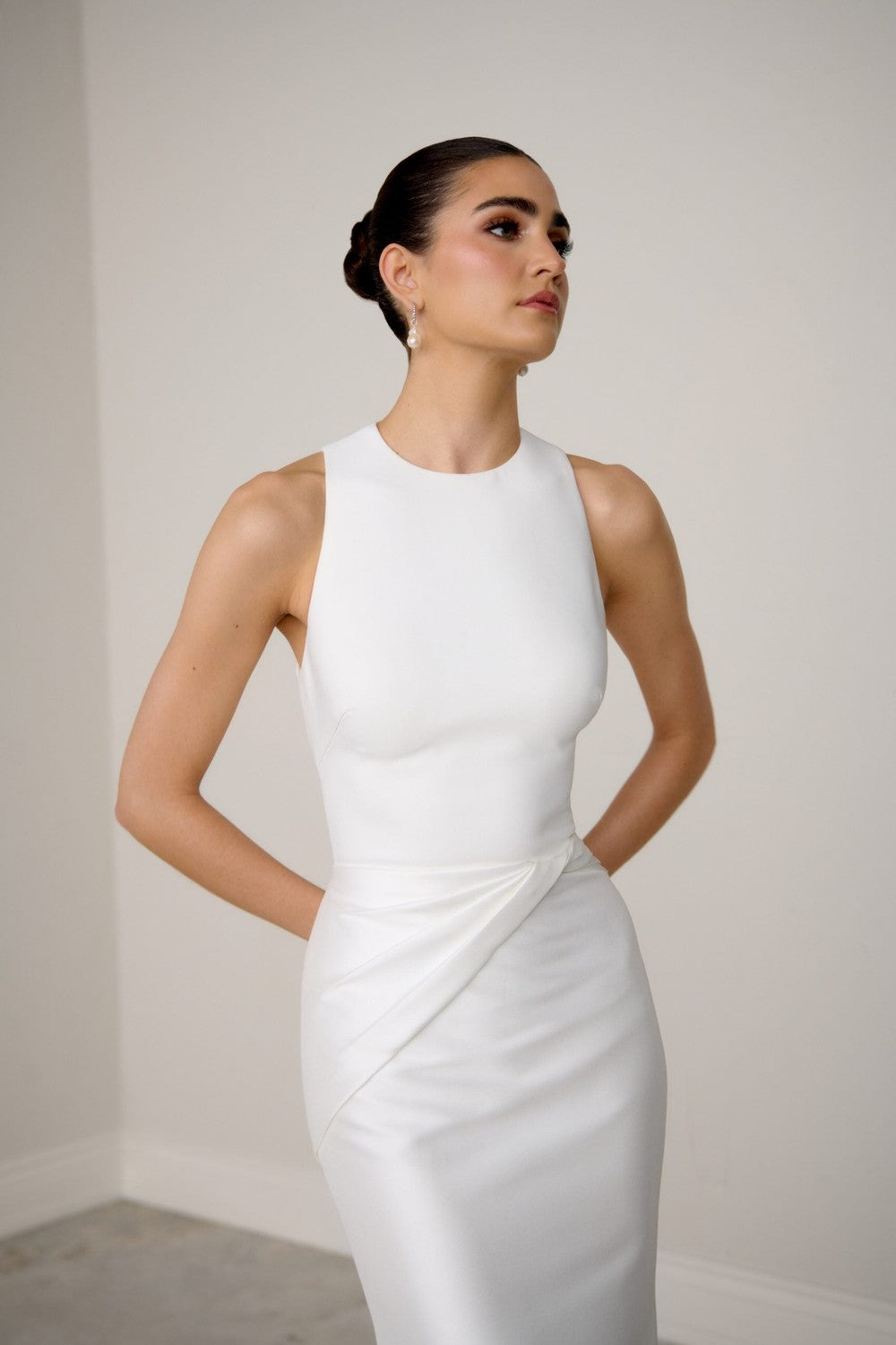 Silk High-Neck Fit-And-Flare Wedding Dress With Open Back And Buttons by Justin Alexander Signature — image 2 of 4