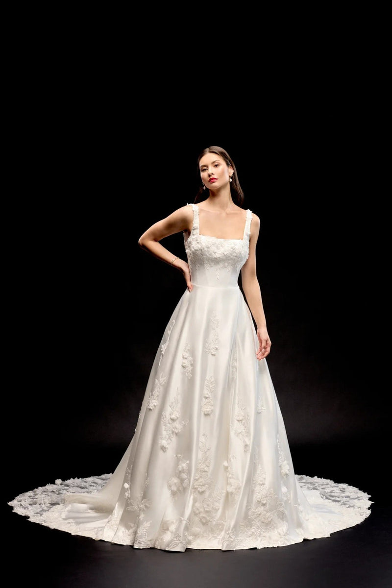 3D Floral Satin A-Line Wedding Dress | Kleinfeld Bridal 3D Floral Satin A-Line Wedding Dress | Kleinfeld Bridal