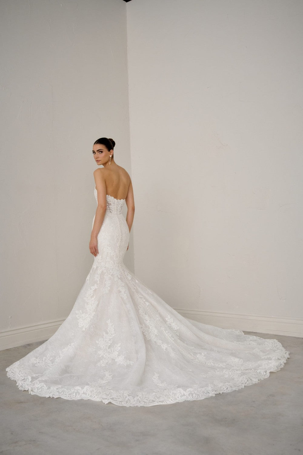Strapless Lace Fit-And-Flare Wedding Dress With Detachable Sleeves by Justin Alexander Signature — image 2 of 5