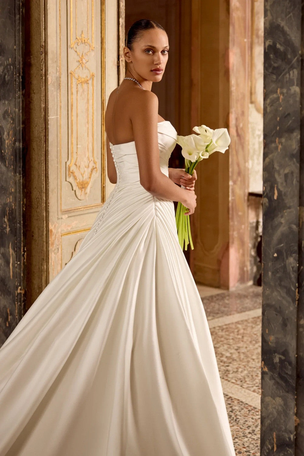 Sleek A-line Wedding Dress With Structured Draping