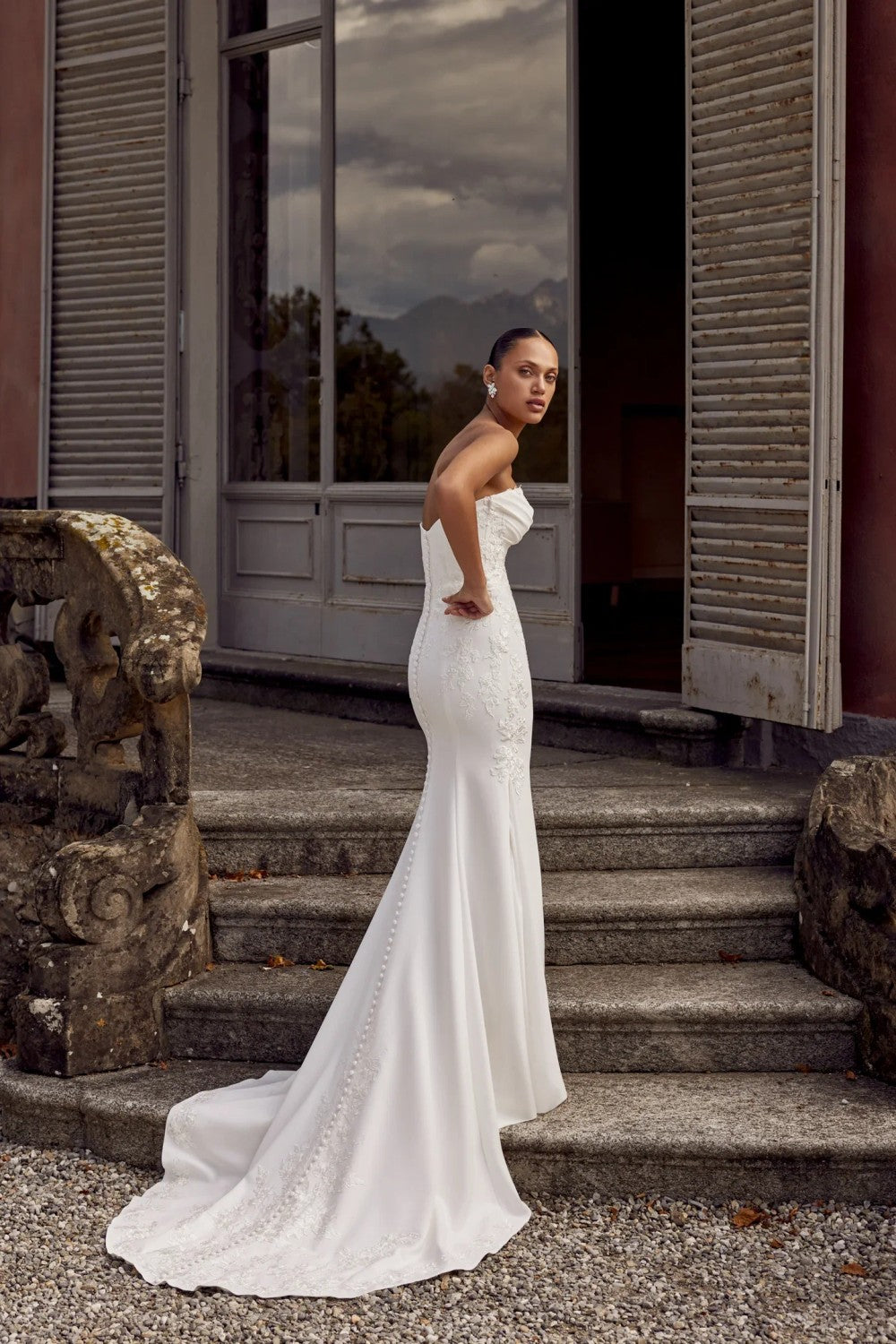 Sophisticated Fit-and-Flare Wedding Dress With Lace Appliqués